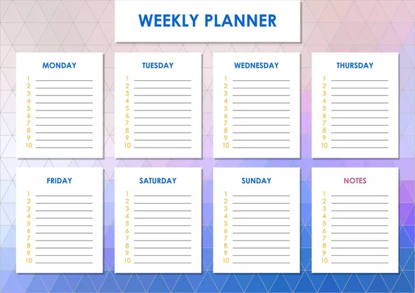 Weekly planner design — Stock Vector