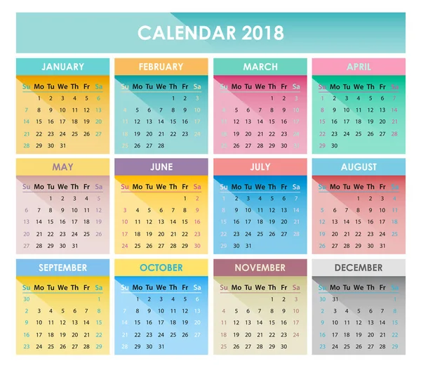 Le calendrier 2018 — Image vectorielle