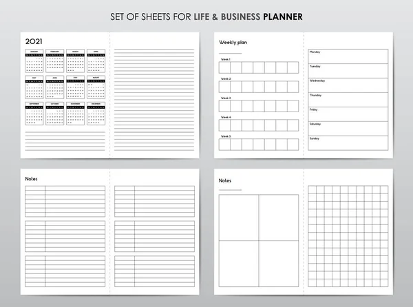 Modelli vettoriali per la pianificazione aziendale con calendario — Vettoriale Stock
