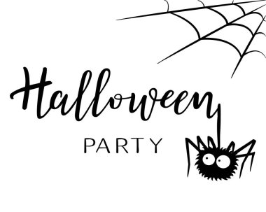 Cadılar Bayramı vektör yazı. Bir örümcek ile tatil hat.