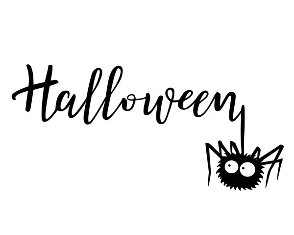 Halloween vektor bokstäver. Holiday kalligrafi med en spindel. — Stock vektor