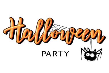 Cadılar Bayramı vektör yazı. Tatil hat örümcek ile.