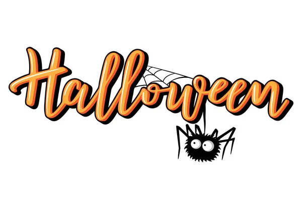 Halloween-Vektorschrift. Urlaubskalligraphie mit Spinne. — Stockvektor
