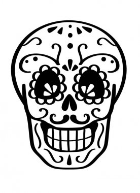 Siyah kafatası ölü vektör çizim günü. Kartpostal için kabataslak el.