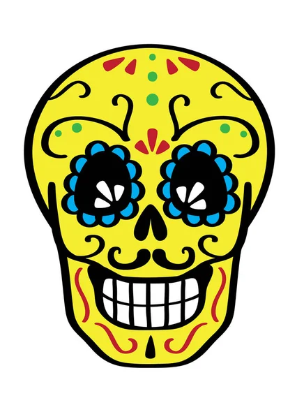 El día del vector muerto la ilustración del cráneo de color. Mano dibujada para postal . — Vector de stock