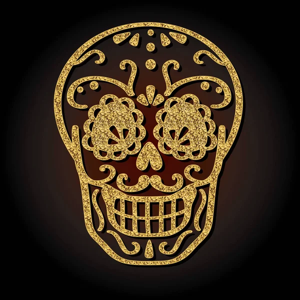 Jour de l'illustration vectorielle morte du crâne d'or. Croquis à la main pour carte postale . — Image vectorielle