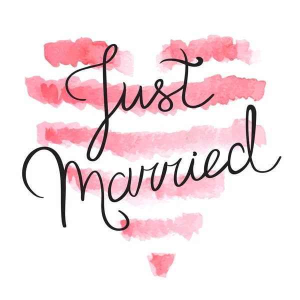 Illustrazione vettoriale di 'Just married' con un cuore a strisce — Vettoriale Stock