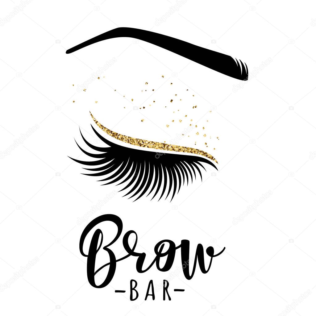 Brow bar logo. Vector illustration of lashes and brow. For beauty salon, lash extensions maker, brow master.