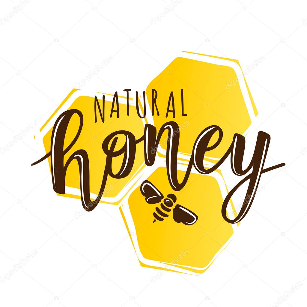 Vector illustration of a 'natural honey' lettering. Logo design template