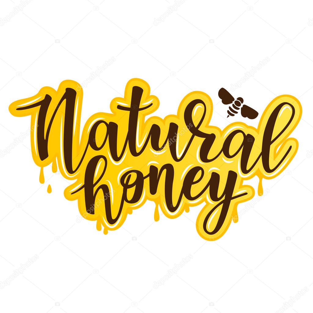 Vector illustration of a 'natural honey' lettering. Logo design template