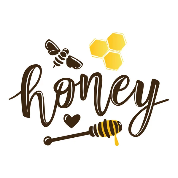 Vector illustration of a 'natural honey' lettering — Stock Vector