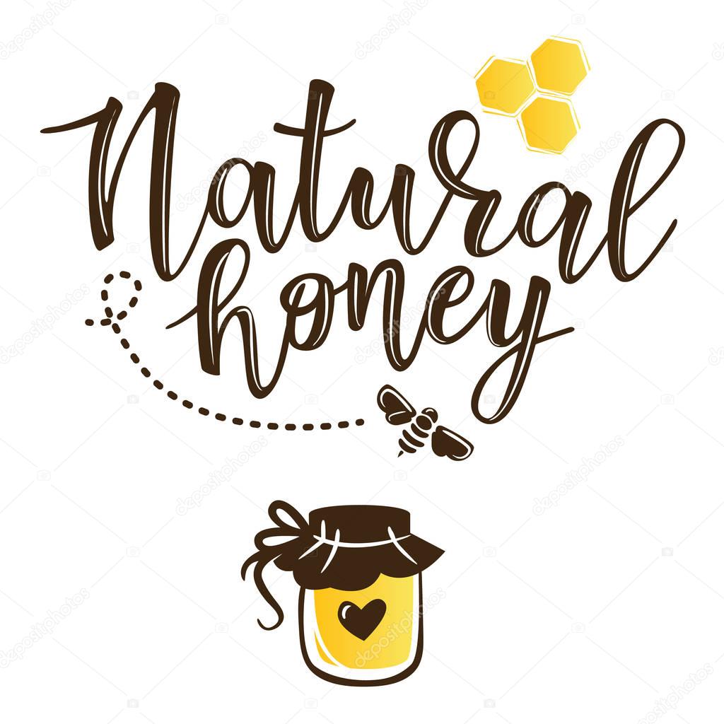 Vector illustration of a 'natural honey' lettering. Logo design template