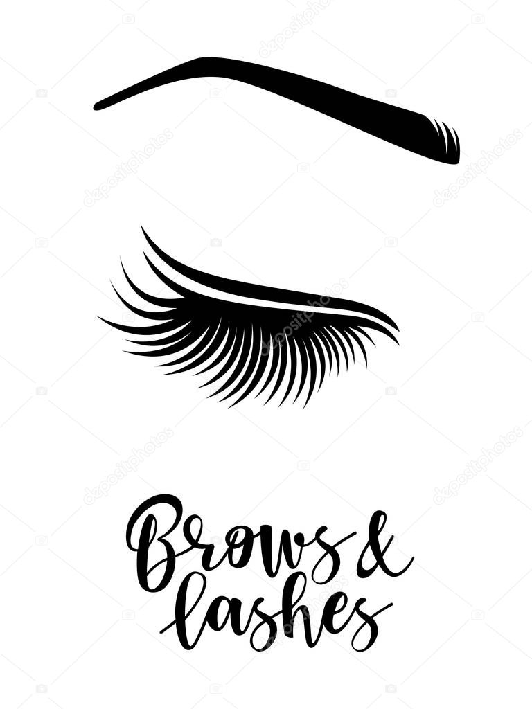 Brows and lashes logo. Vector illustration of brows and lashes. For beauty salon, brows master, lash extensions maker.