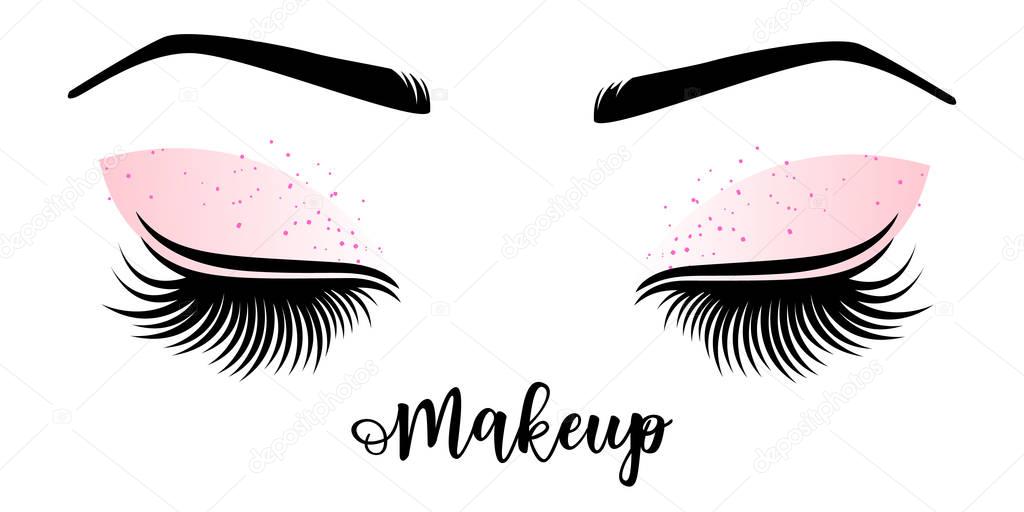 Makeup master logo. Vector illustration of lashes and brow. For beauty salon, lash extensions maker, brow master.