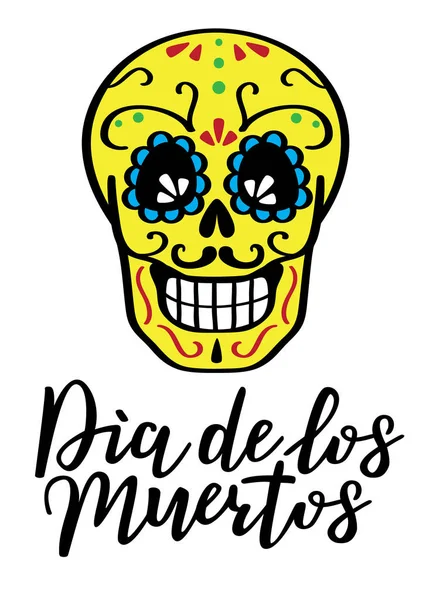 El día de la ilustración del vector muerto. Letras esbozadas a mano 'Dia de los Muertos' para postal — Vector de stock