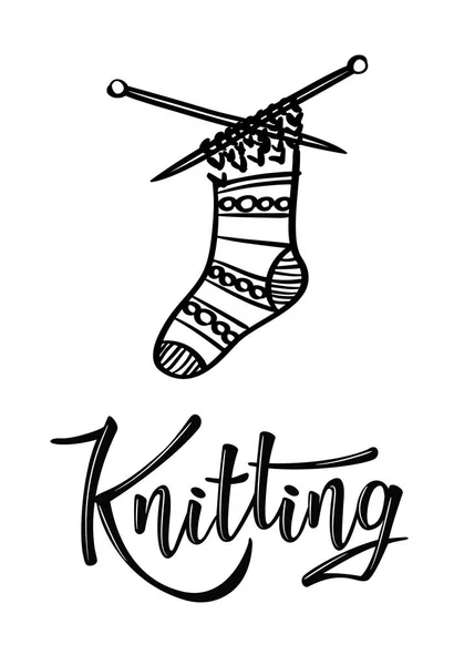 'Knitting' lettering logo with sock — Stock Vector