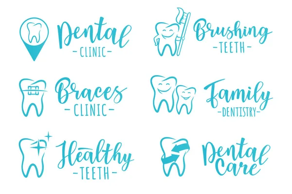 Ensemble vectoriel d'étiquettes de dentisterie pour une clinique dentaire — Image vectorielle