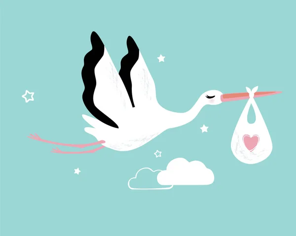 Illustration vectorielle d'une baby shower Invitation à la cigogne — Image vectorielle