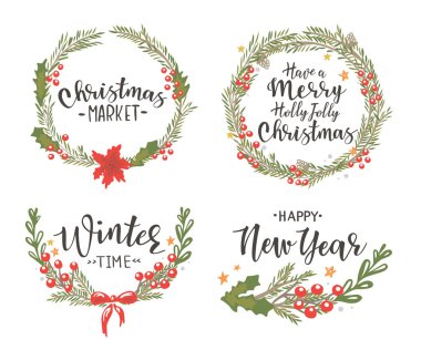 Beyaz arka planda Noel çelenkleri