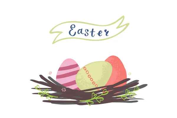 Vector illustration of a nest carrying Easter eggs — Wektor stockowy