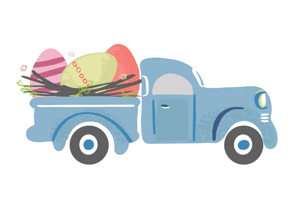 Semplice camion d'epoca carino che trasporta uova di Pasqua Illustrazione Stock