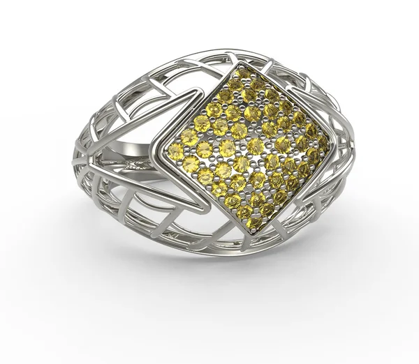 Ring med diamant och bana. 3D illustration — Stockfoto