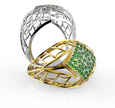 Yüzük Elmas ve zemin ile. 3D çizim