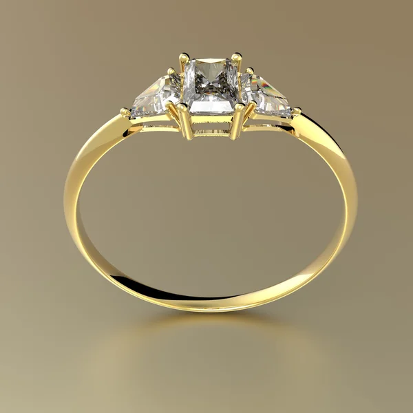 Gyllene vigselring wiith diamant. 3D illustration — Stockfoto