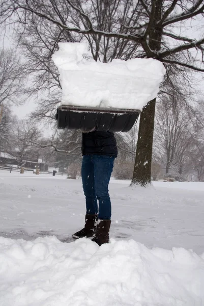 Shoveling Snow Full Load Thrown at Viewer — Stock Photo, Image