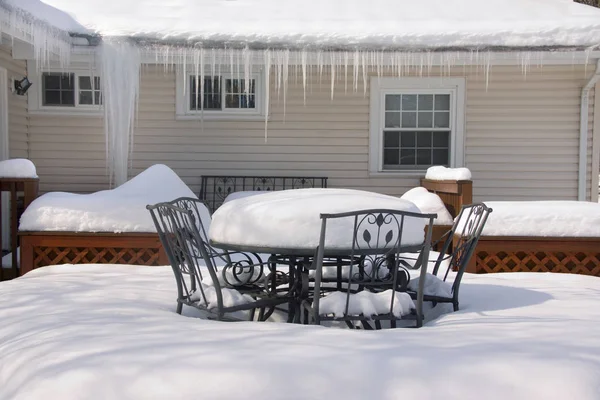 Backyard Deck in Winter Close Crop — Stock Photo, Image