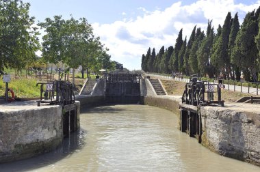 a lock at Fonserannes on the Canal du Midi clipart