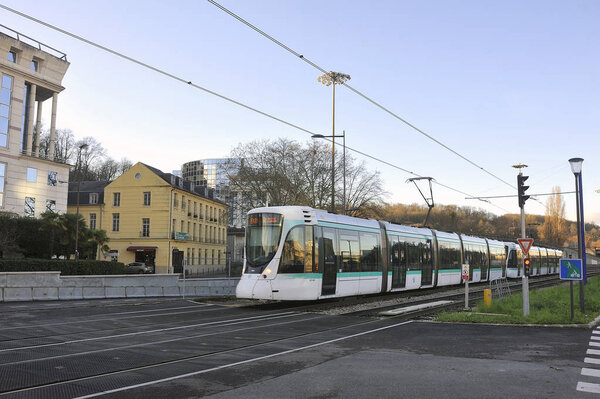 Tram along the Seine River in Meudon