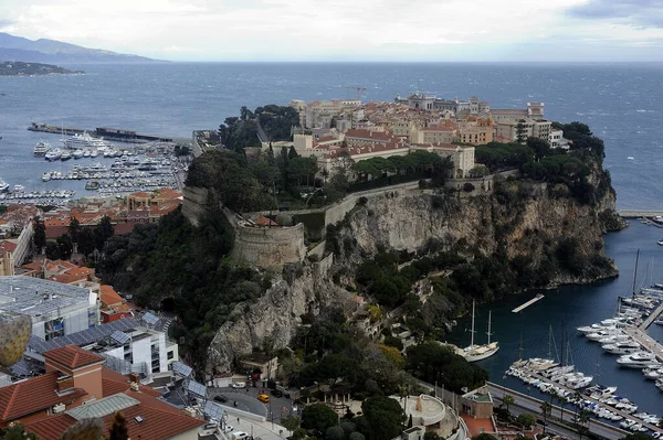 Vista Aérea Mónaco Roca Desde Las Alturas Del Exótico Jardín — Foto de Stock