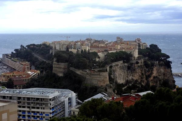 Aerial View Monaco Its Rock Heights Exotic Garden — Stock Photo, Image