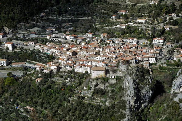 Village Peille Det Franska Departementet Alpes Maritimes Utsikt Från Höjderna — Stockfoto
