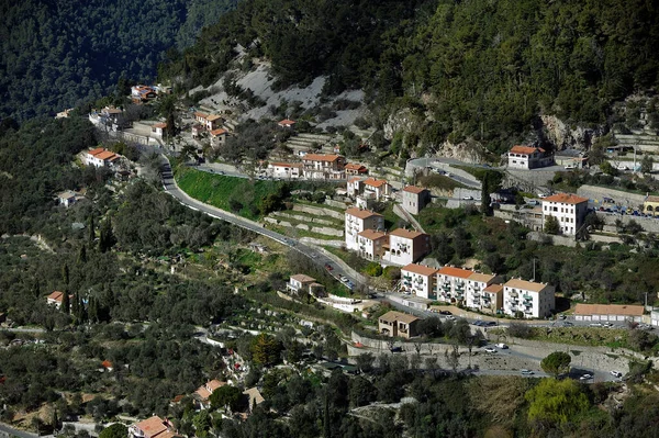 Village Peille Det Franska Departementet Alpes Maritimes Utsikt Från Höjderna — Stockfoto