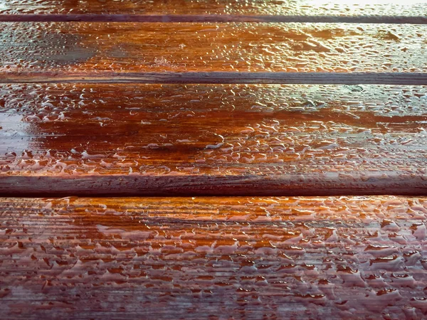 Närbild Naturliga Grungy Väderbitna Trä Detaljnivå Och Regndropparna Dekorativa Texturerat — Stockfoto