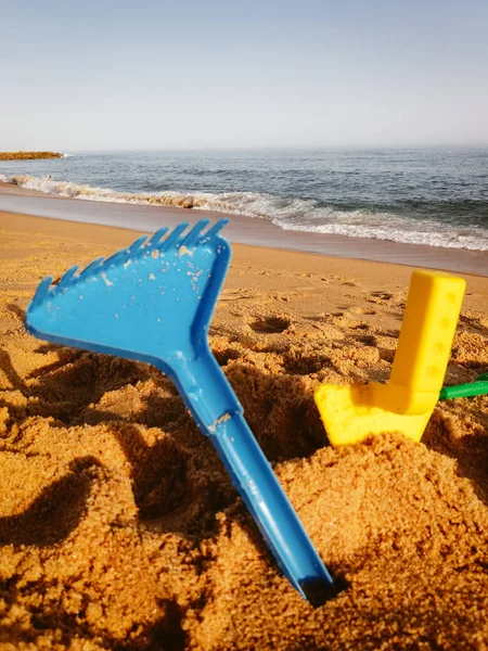 Детские Игрушки Песчаном Пляже — стоковое фото