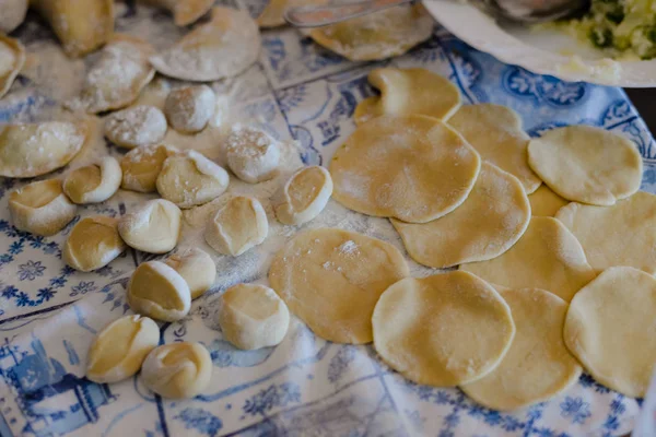 Cerrar Vista Para Hacer Recubrimientos Tradicionales Fondo Mesa Cocina —  Fotos de Stock