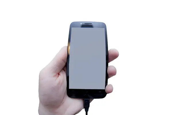Ręka z telefonu komórkowego na białym tle — Zdjęcie stockowe
