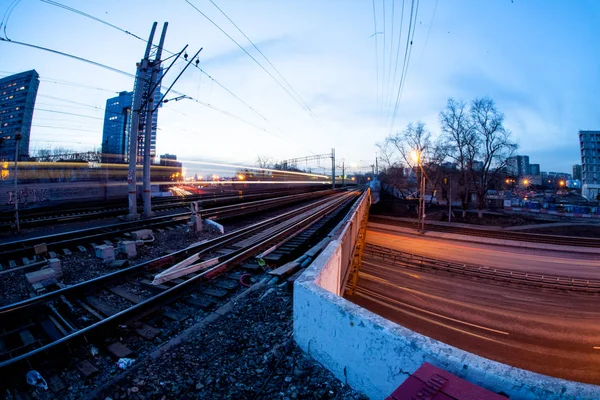 De nacht railroad — Stockfoto