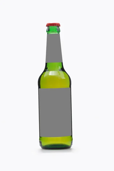 Grüne Flasche Mit Bier Auf Weißem Hintergrund — Stockfoto