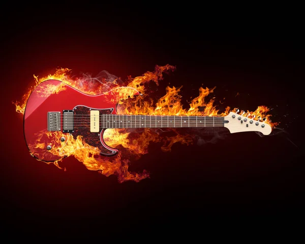 Guitara Roccia Fiamme Fuoco — Foto Stock