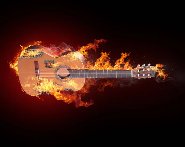 Guitarra Acústica Llamas Fuego —  Fotos de Stock