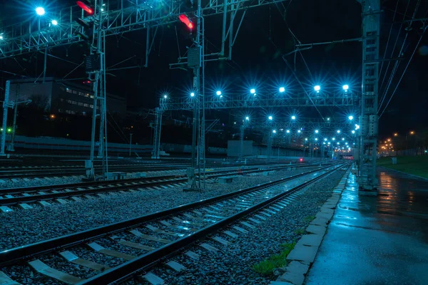 Длительное Фотографирование Ночной Железной Дороги Москва — стоковое фото