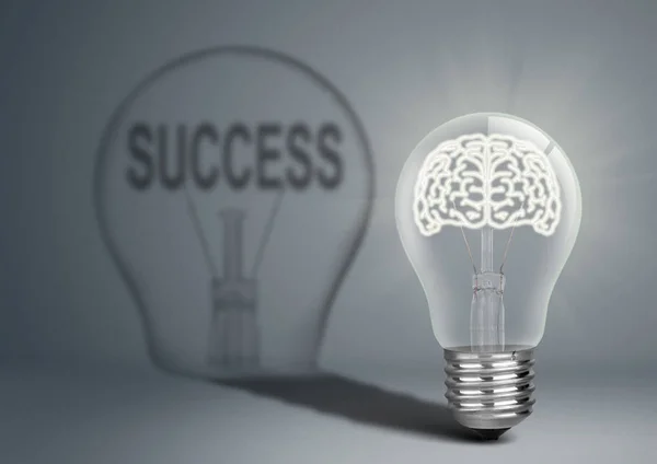 Bulb with brian and shadow with success, idea concept — Stock Photo, Image