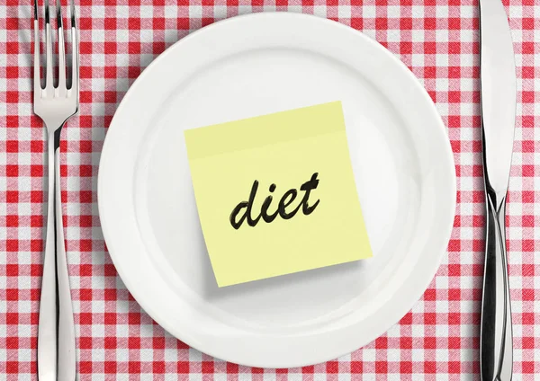 Σημείωση αυτοκόλλητο στο πιάτο, διατροφή έννοια — Φωτογραφία Αρχείου