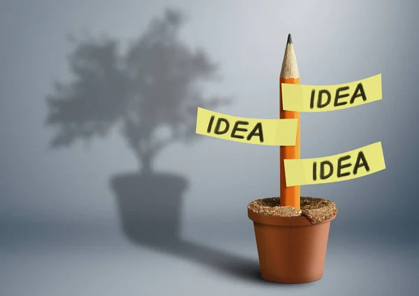 Ιδέα δημιουργική ιδέα, μολύβι με αυτοκόλλητα και δέντρου σκιά — Φωτογραφία Αρχείου