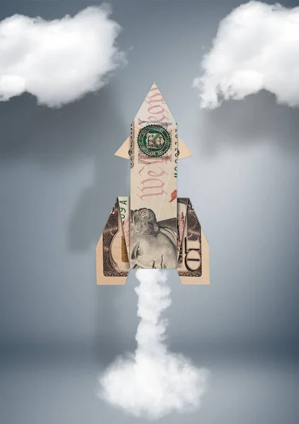 スタートアップ金融ビジネス コンセプトは、お金のロケット — ストック写真