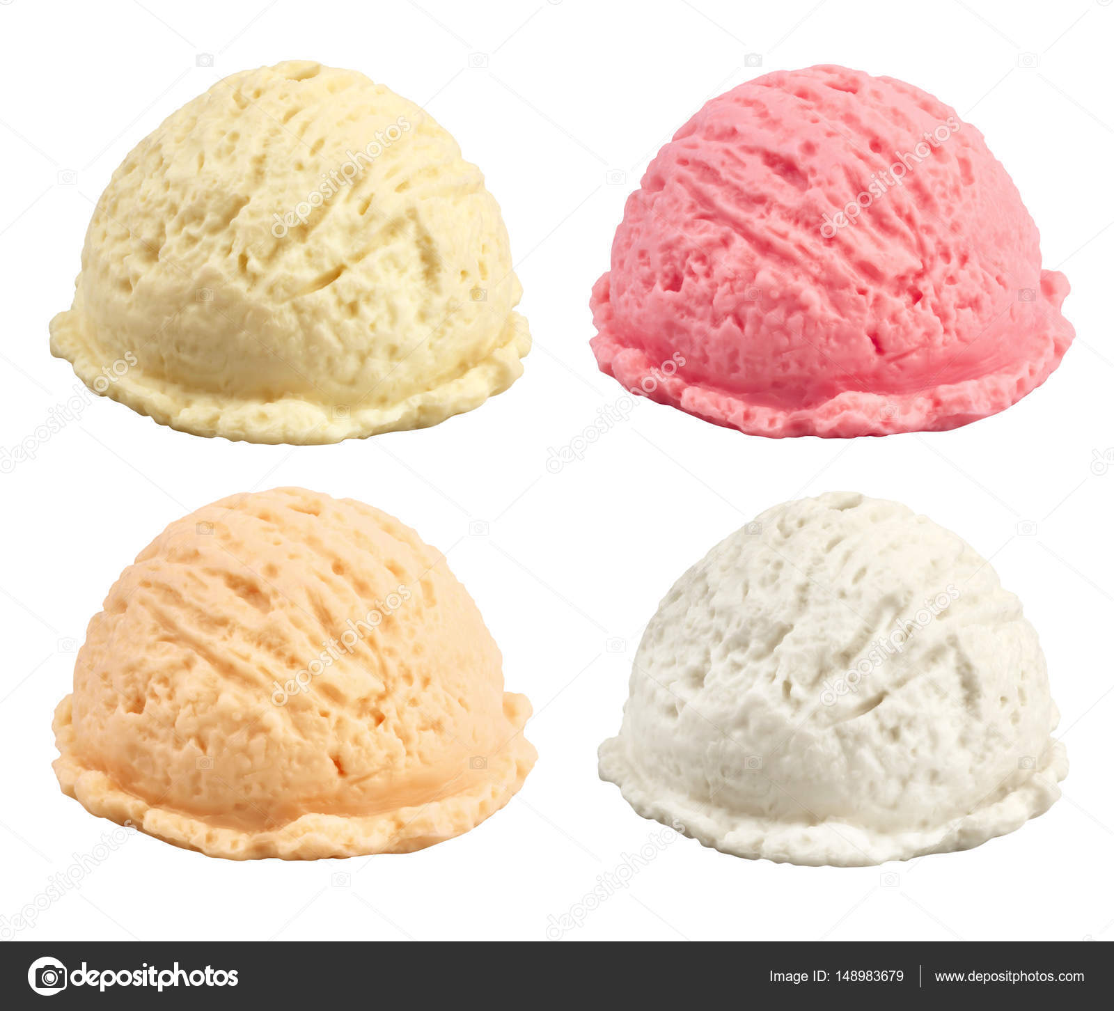 Set of different flavor ice cream scoops isolated on white, clip Stock  Photo by ©dimjul 148983679